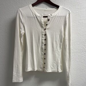 NWT Women's White Cream off white ivory Henley Top SM